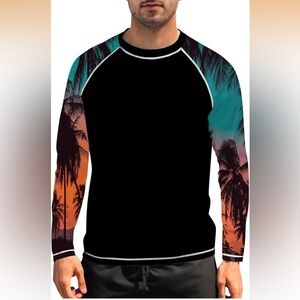 Men's Black and Multicolor Rash Guard/Swim Shirt. Size Large